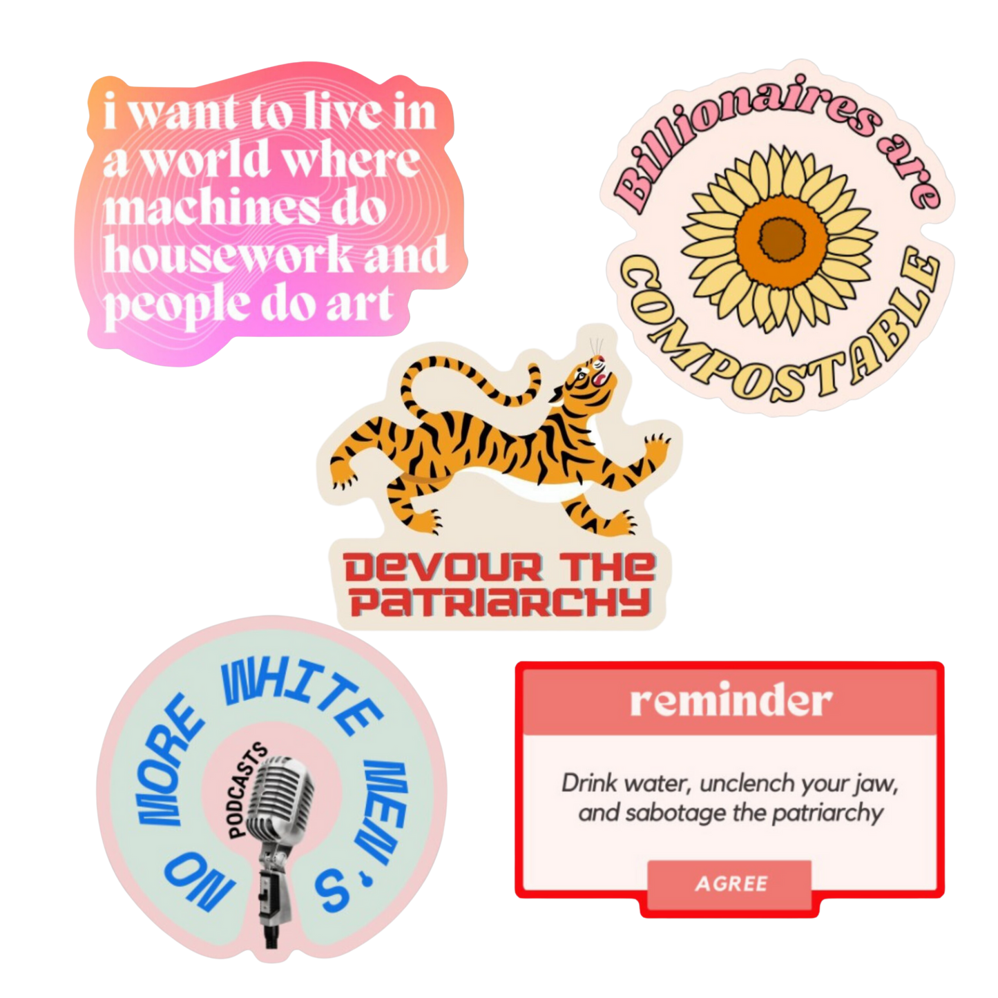 Snarky Feminist Vinyl Stickers | Weatherproof Water Bottle Decals | 5