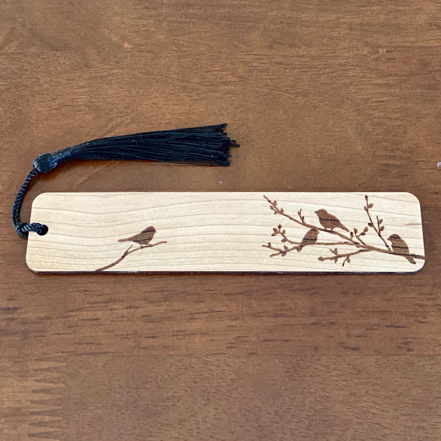 Birds on Branches Engraved Wood Bookmark