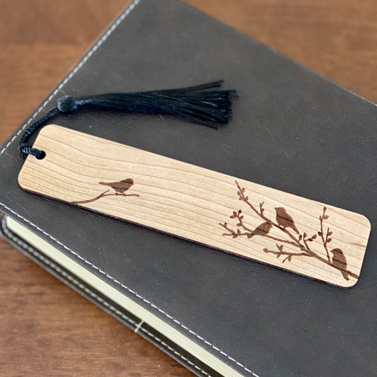 Birds on Branches Engraved Wood Bookmark