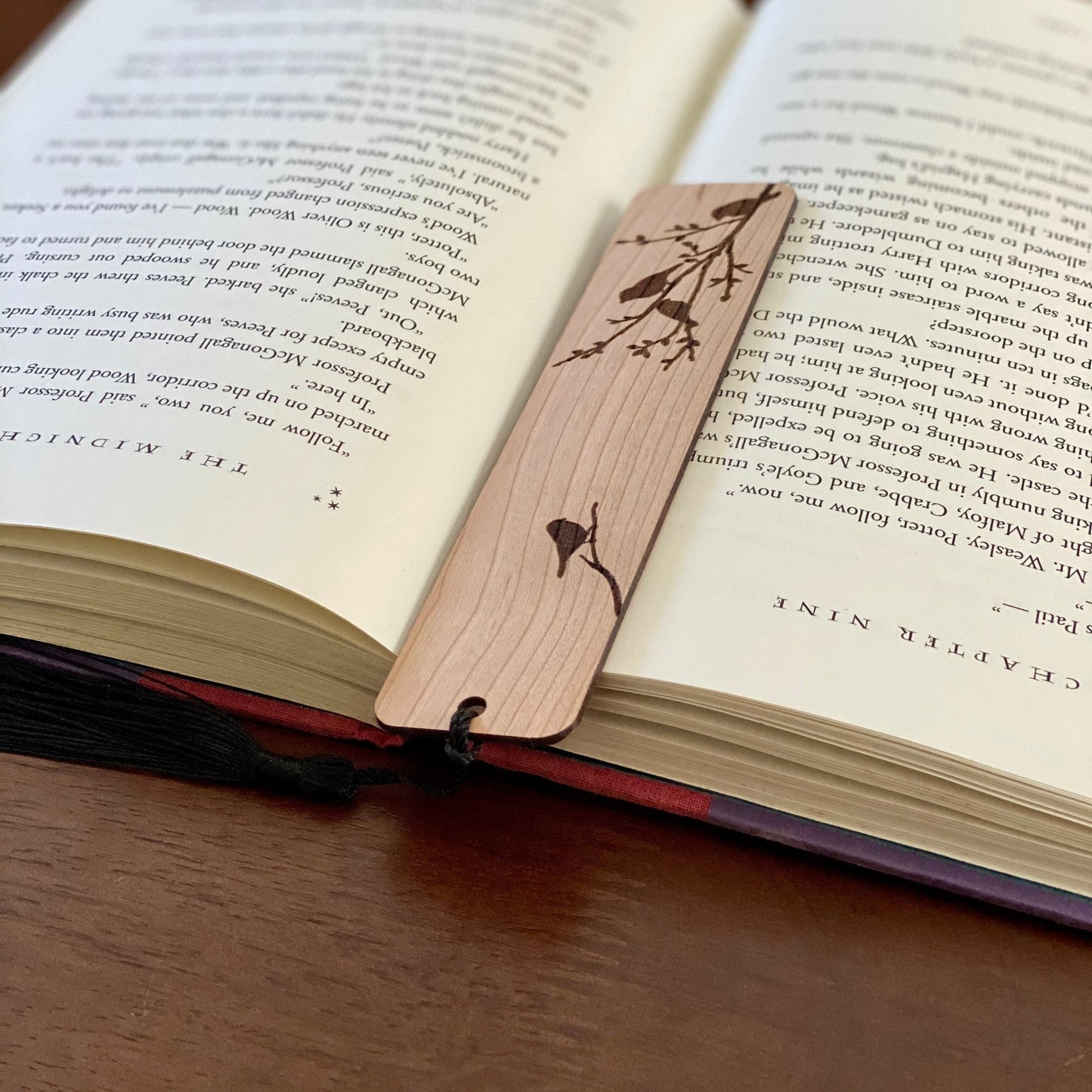 Birds on Branches Engraved Wood Bookmark